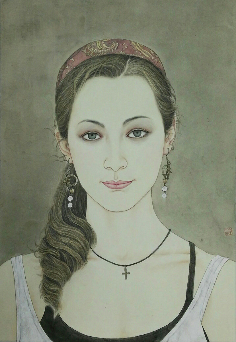 “A Friend Portrait” was made with colors on rice paper.