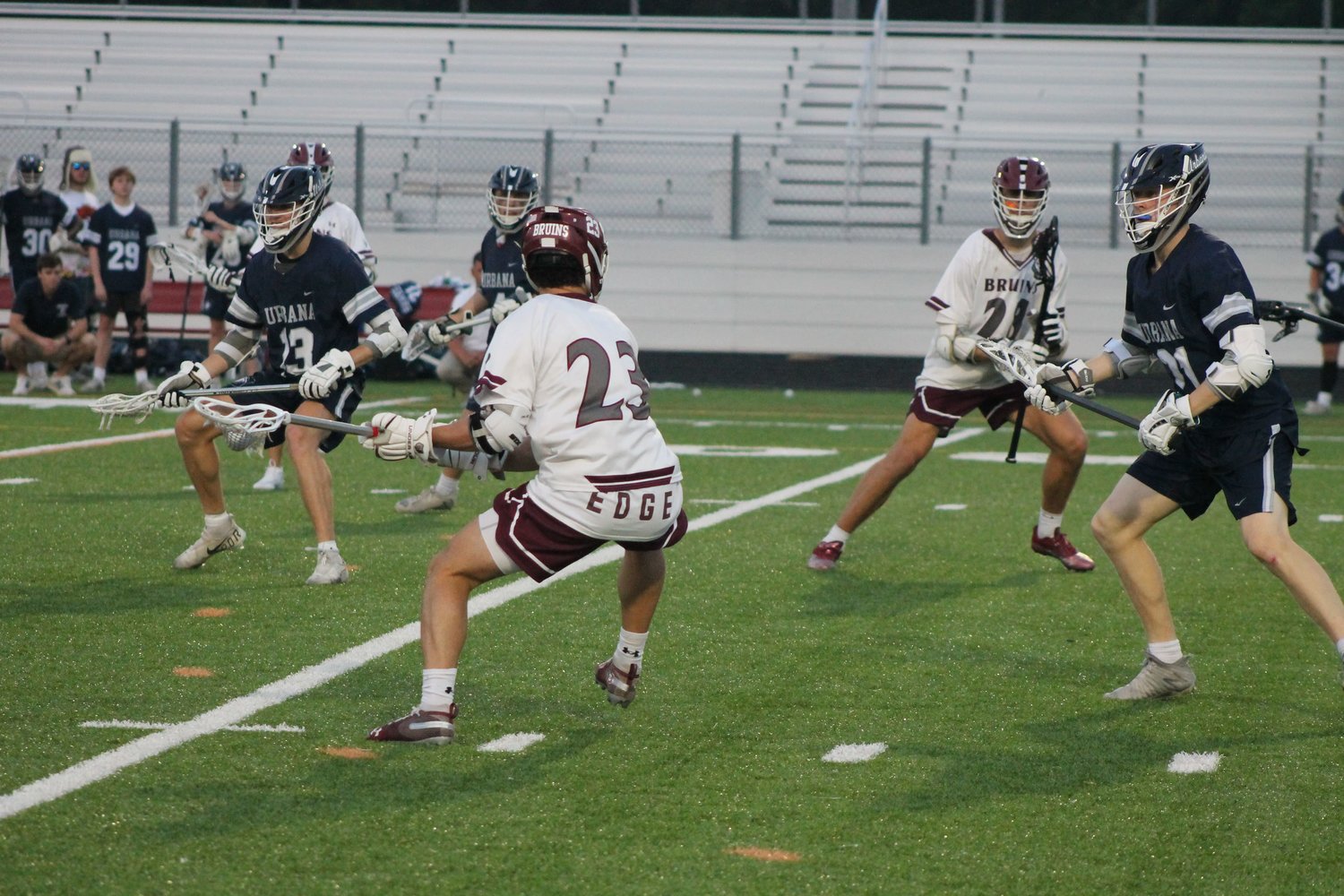 Kyle Pierce took a shot on goal during the Bruins’ semifinal win over Urbana on May 20.