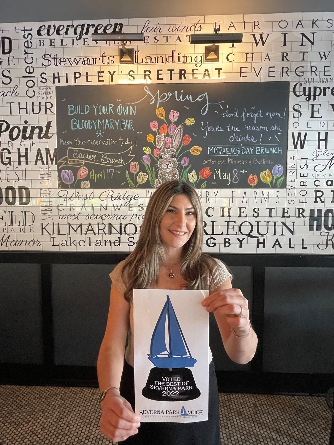 Operations Manager Kristina Murphy accepted the nine Best Of awards (first and second place) won by Park Tavern. The three first place awards were Best Kids Menu, Best Dessert and Best Bar.