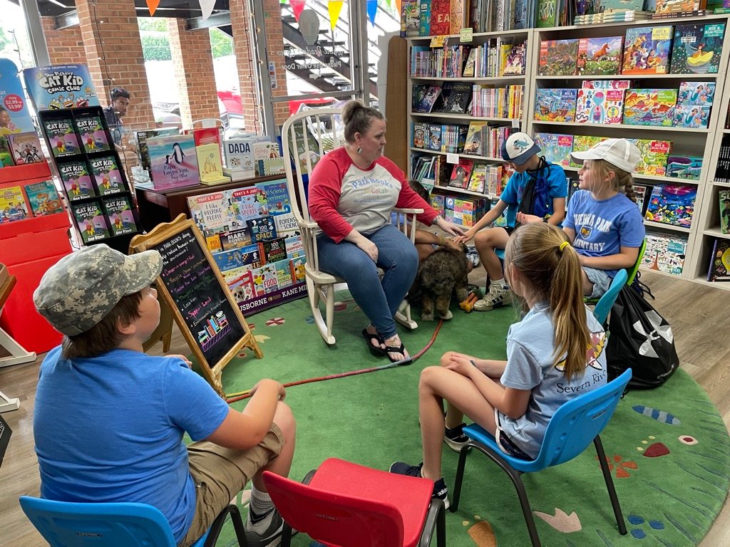 Students gathered for a mini lesson at Park Books with owner Melody Wukitch.
