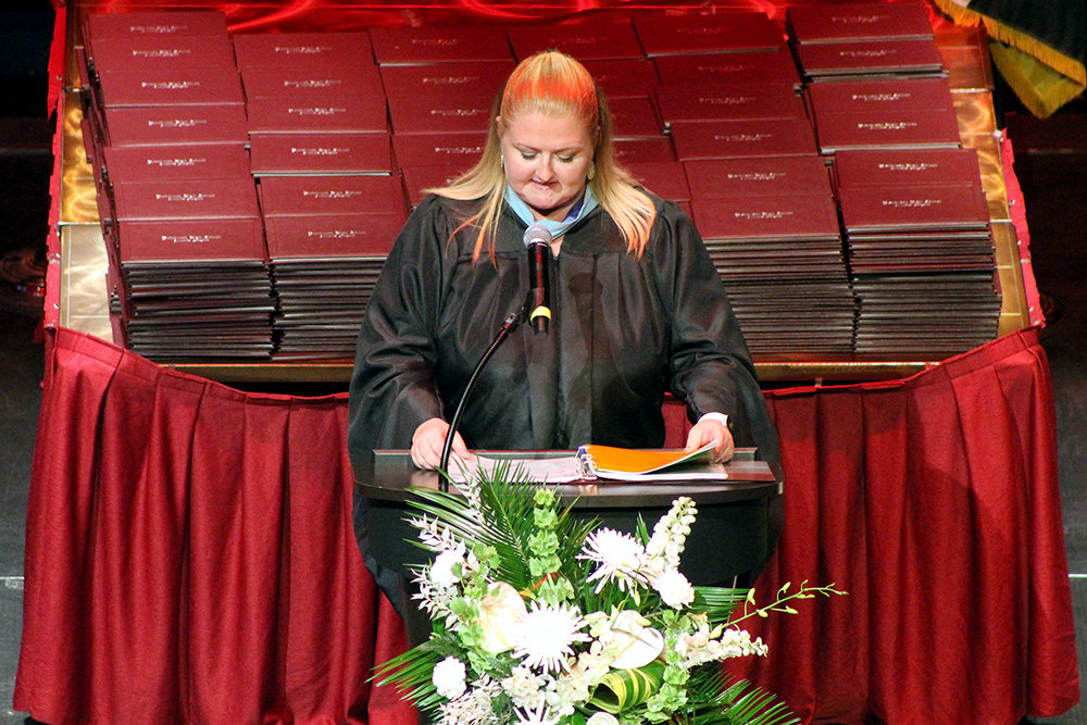 Broadneck High School Principal Rachel Kennelly spoke during the ceremony.