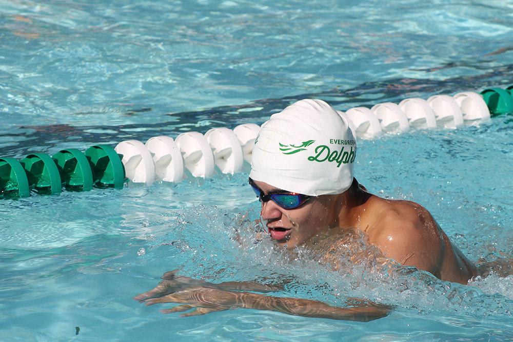 Fourteen-year-old James Knot did the breaststroke leg of his 100 individual medley heat.