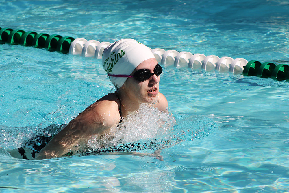 Seventeen-year-old Kaylee Bloom performed the breaststroke leg of her 100 individual medley heat.
