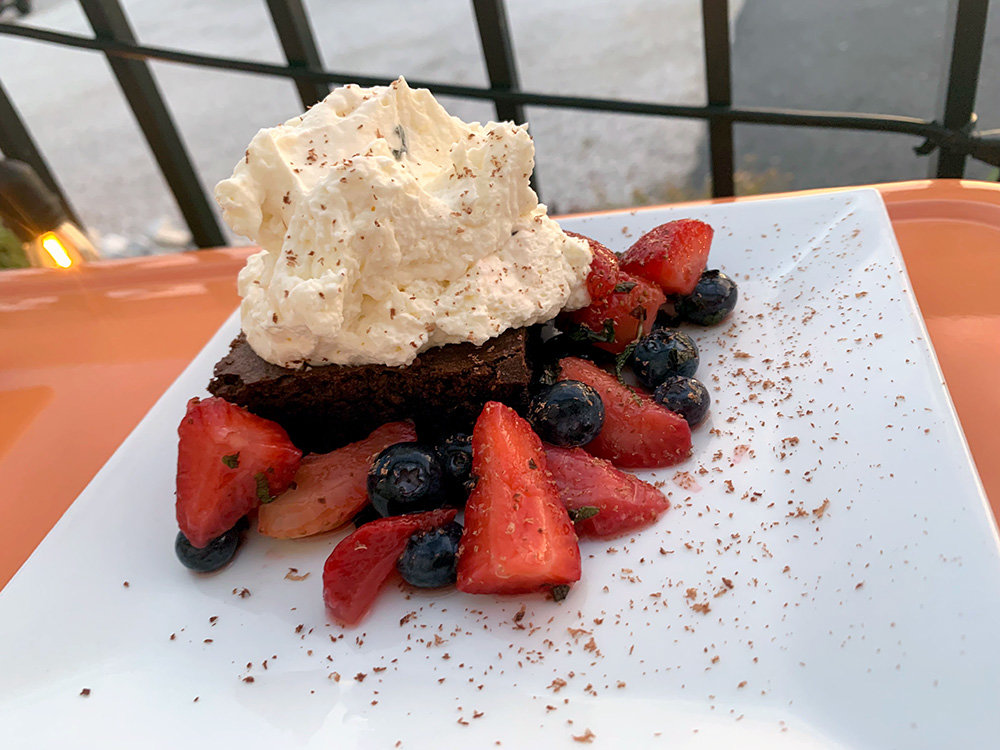 This spiced brownie with fruit and mascarpone cream offered an interesting combination.