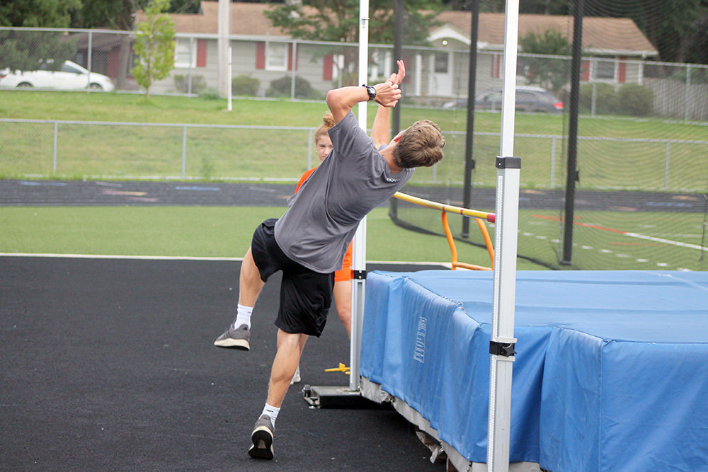 Reilly Caldwell soared over the bar during the high jump competition.