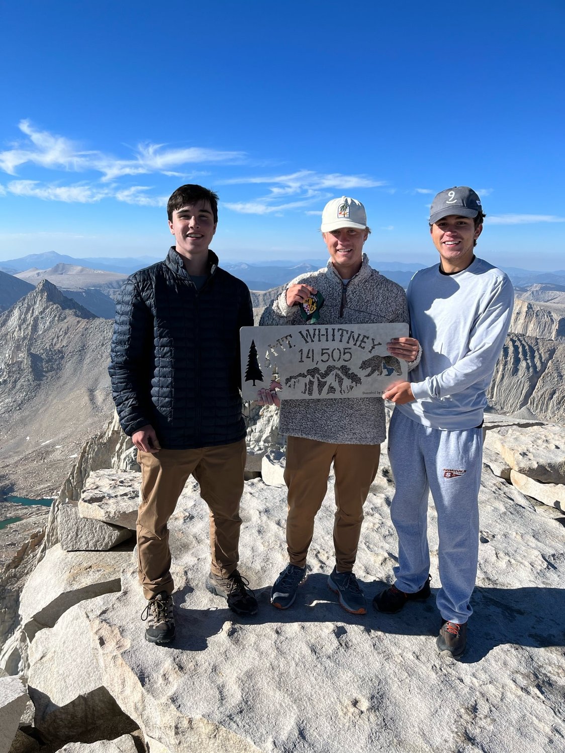 Owen Muldoon, Davis Cawlfield and Cole Keefer summited Mount Whitney in California during late July.