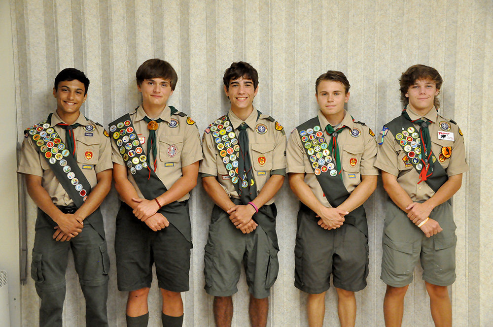 (L-R) Jacob John, Daniel Palus, Tyler Knox, Kellen Curtis and Colin Stees each planned, designed and built an Eagle Scout service project.