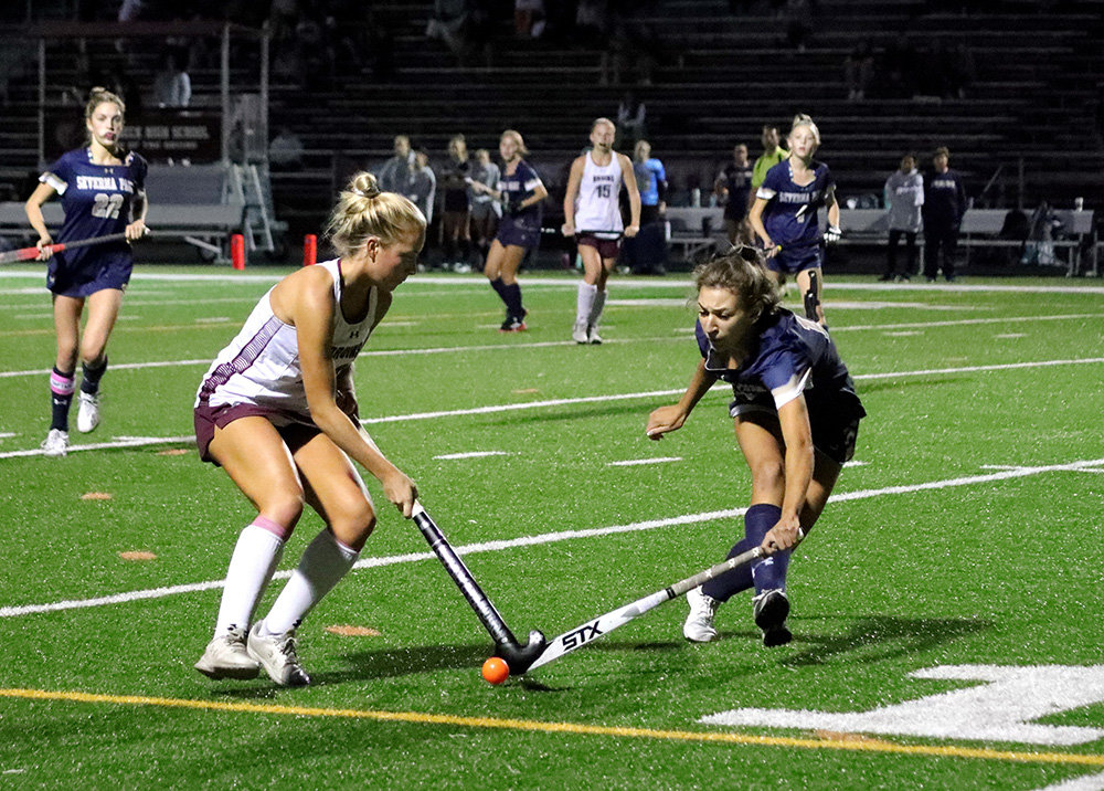 Broadneck's Lexi Dupcak and a Severna Park player battled for the ball.