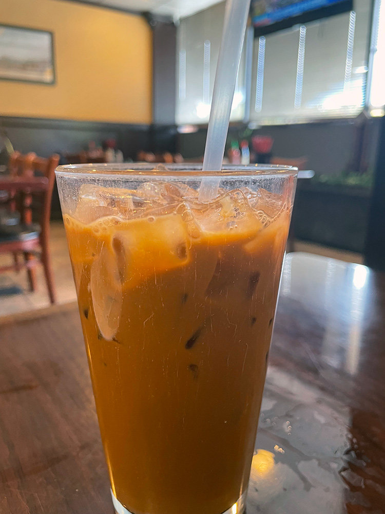 Life Pho’s cold Vietnamese coffee is a creamy drink with a touch of chocolate and perhaps vanilla and cardamom or cinnamon.