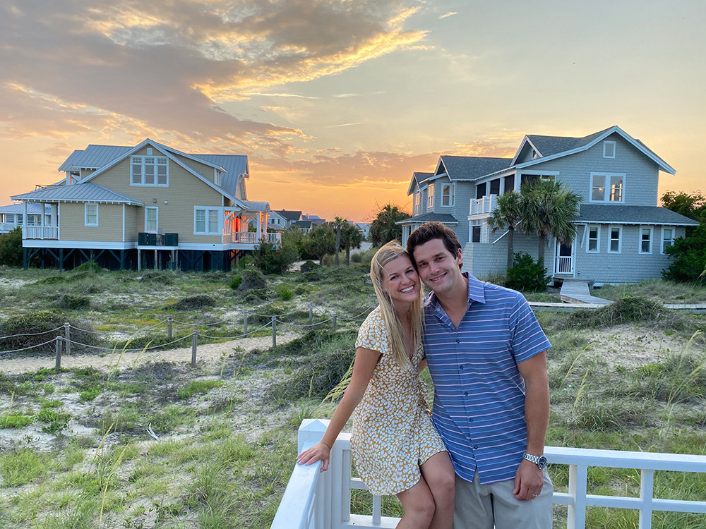 Chandler and Erin Watson were pictured in Bald Head Island, North Carolina, the day after Chandler suffered a shallow water blackout.