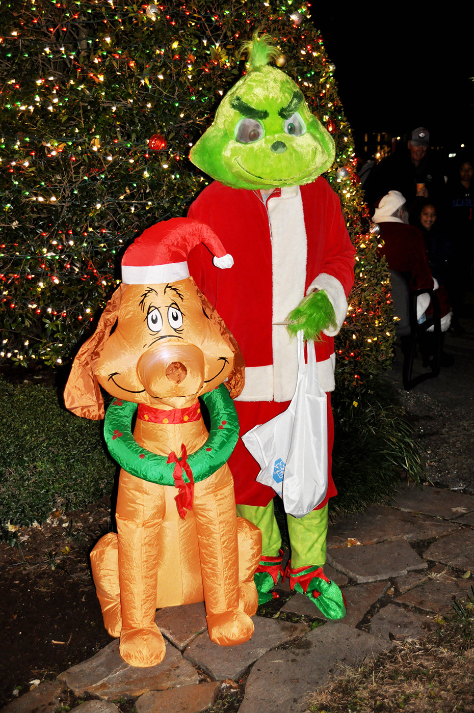 Jim League played the Grinch during the tree-lighting ceremony.