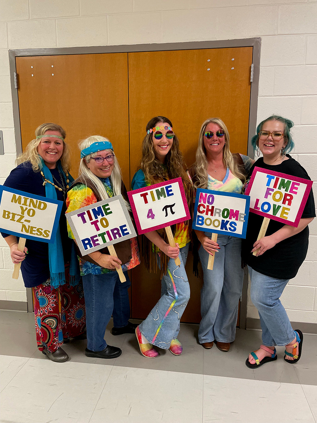 (L-R) Severna Park High School teachers Heather Barnstead, Angie Germanos, Julie Lowman, Peggy Strobe and Karah Parks participated in the traditional Rock ‘N’ Roll Revival teachers’ number.