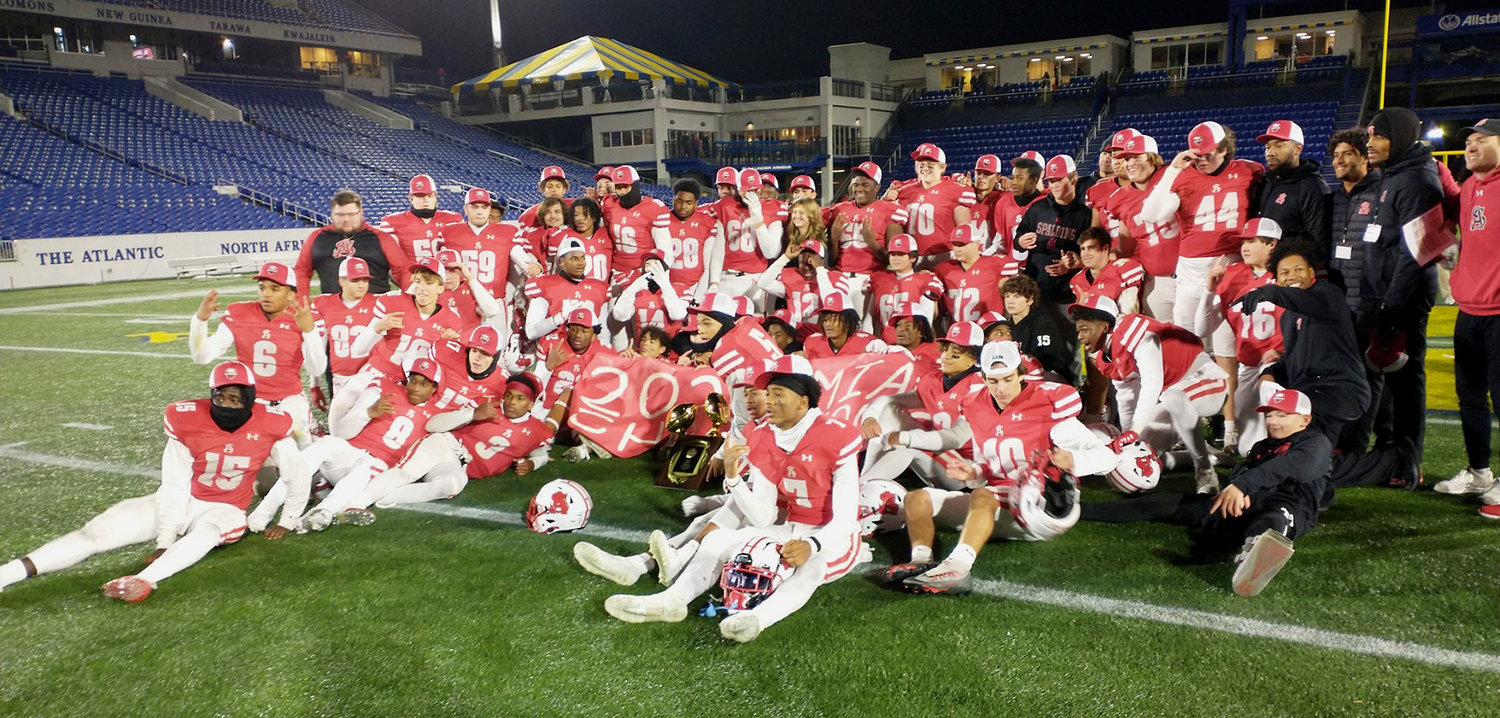 The Archbishop Spalding football team posed after winning the program’s first championship in the A Conference on November 18.