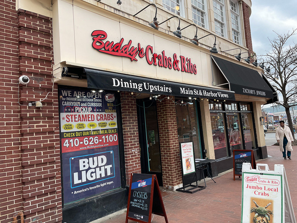 Buddy's Crabs & Ribs is located at 100 Main Street in Annapolis.