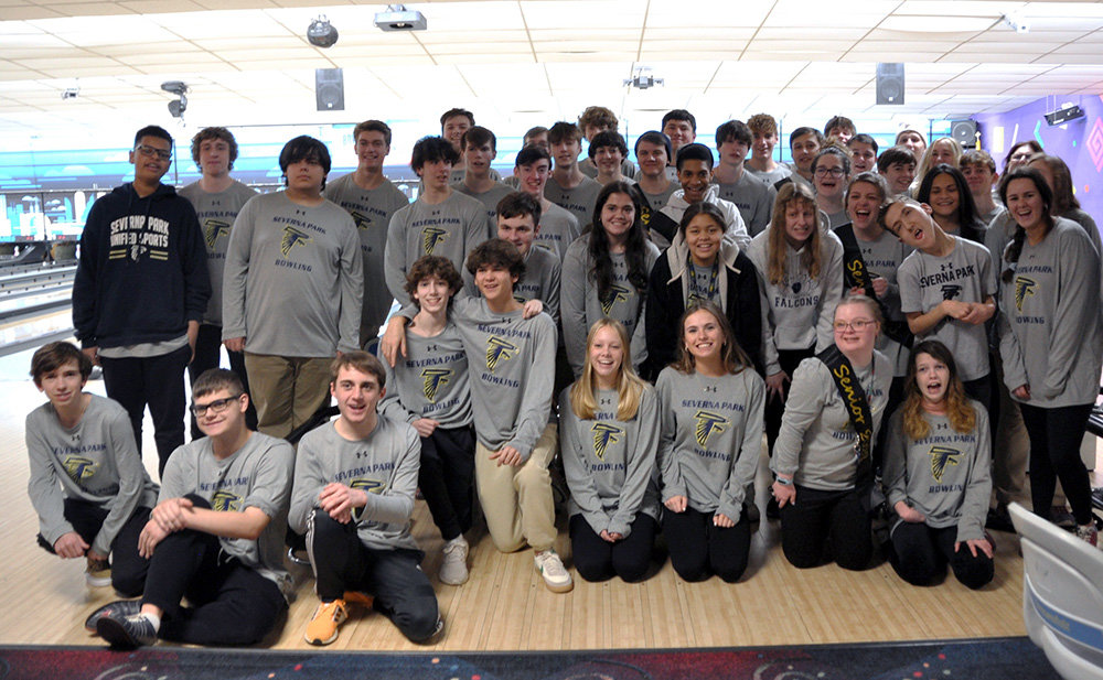The Severna Park High School unified bowling team posed following their February 3 game against South River High School.