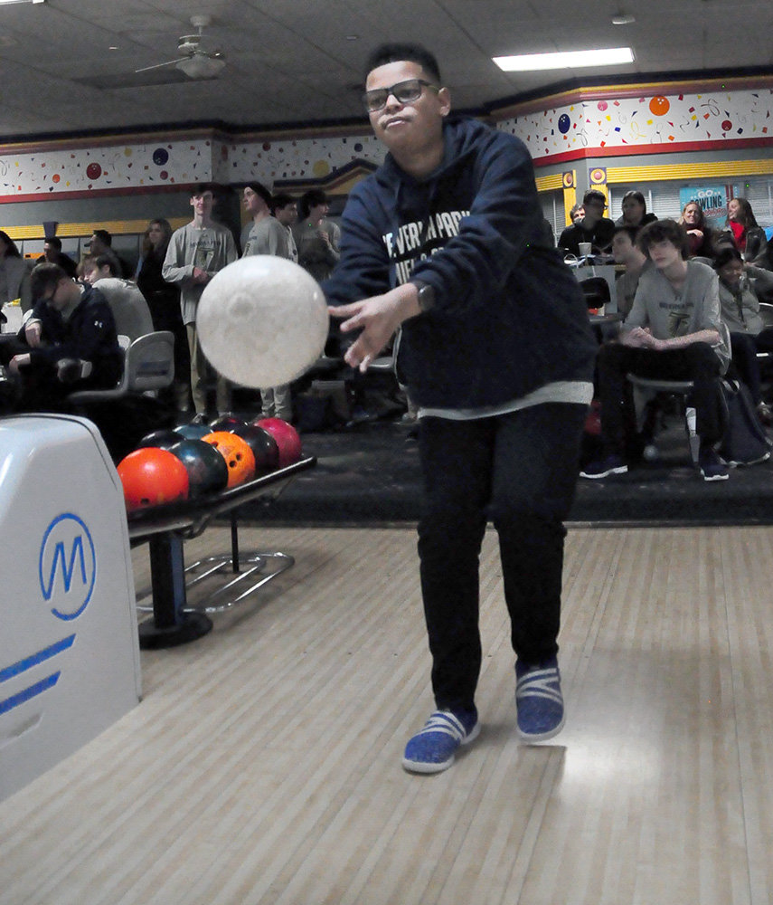 Severna Park High School sophomore Keelyn Howard bowled during a February 3 unified bowling match against South River High School. Howard’s best score is a 269. “I just enjoy bowling a lot and making new friends,” Howard said.