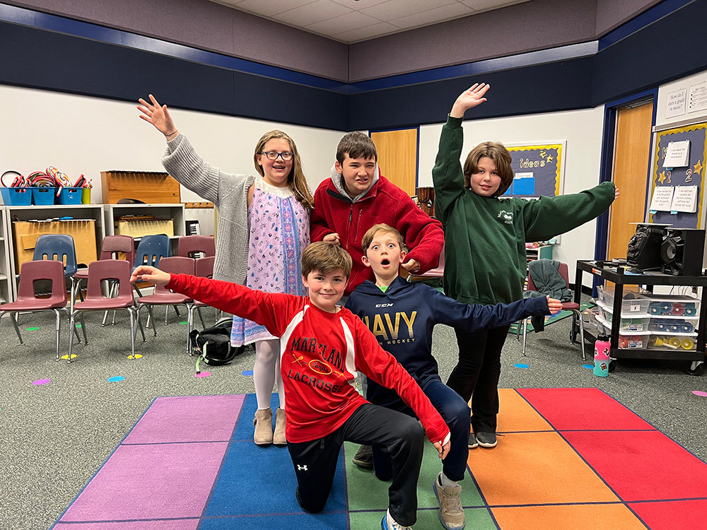 Jones Elementary School students will perform “Peter Pan” in March. The cast includes (clockwise from top left) Sophie Miller, Liam Ellis, Quinn McCarthy, Carter Campbell and Charlie LaBrier.