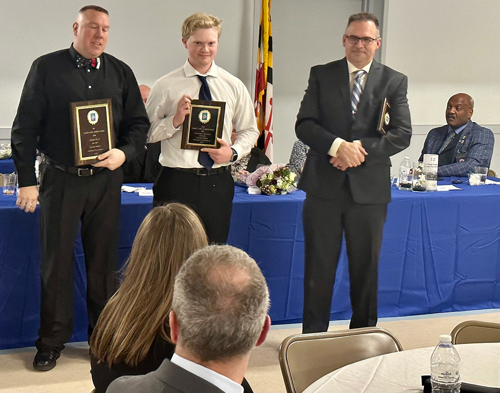 (L-R) Earleigh Heights Volunteer Fire Company gave Top First Responder awards for fire responses to Jay Pyle (375 hours), Jonathan Heward (353 hours) and Captain Craig Blake (312 hours).