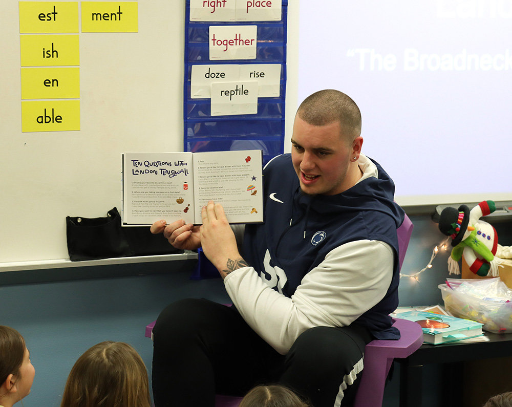 During a March visit, Landon Tengwall told Broadneck Elementary students about his favorite dinner meal, his favorite music, his preferred vacation spot and more.