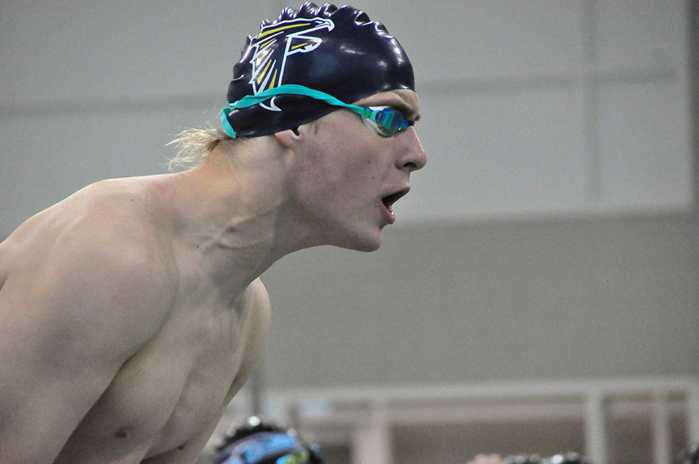 Severna Park’s Morgan Sloan prepared for his leg of the 200-yard freestyle relay at last month’s state swimming championships.
