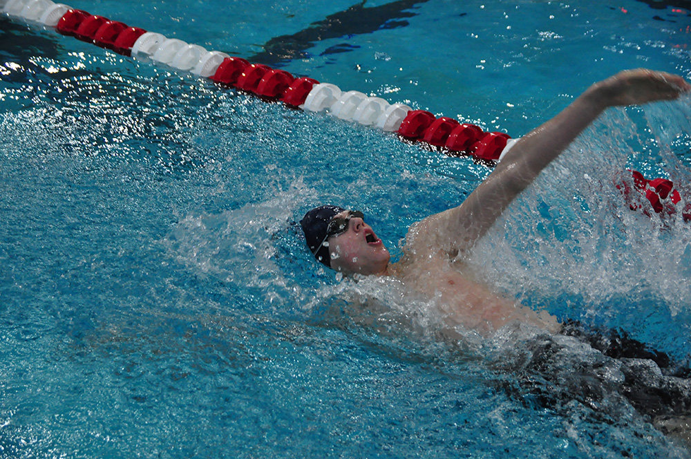 Severna Park’s Matthew Zimmerman showed off his backstroke during the 200-yard individual medley event at the Maryland high school swimming championships held at the University of Maryland last month.