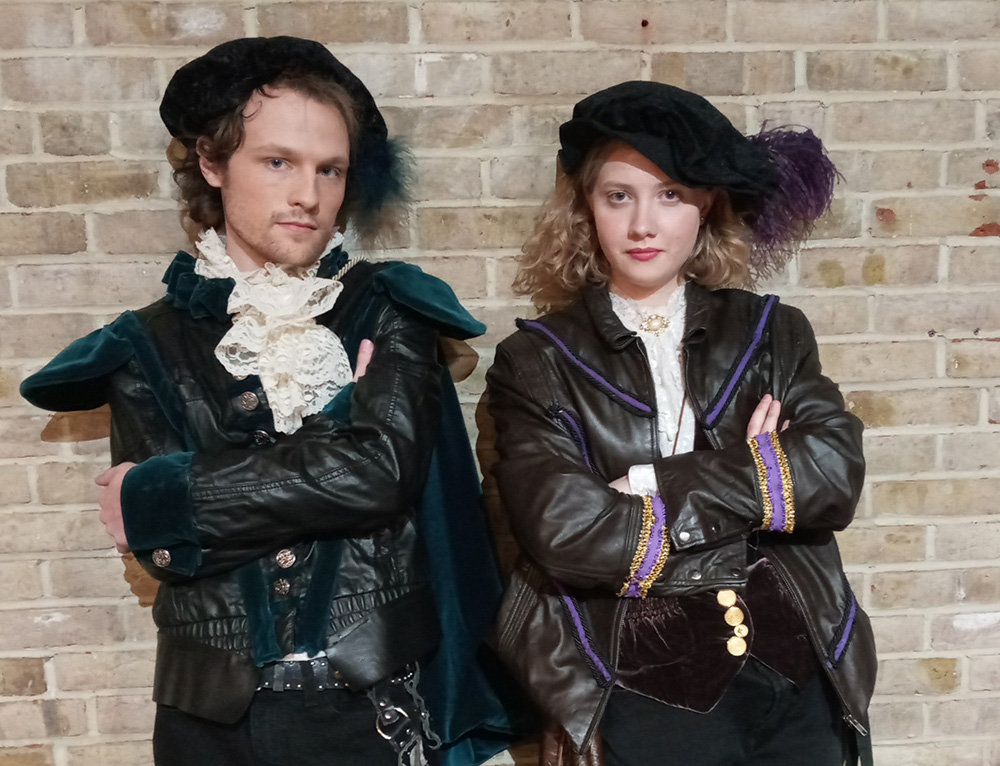 Eliza Geib and Cameron Walker posed in outfits made by costume designer Michelle Hickman as they prepared for their roles as Rosencrantz and Guildenstern.