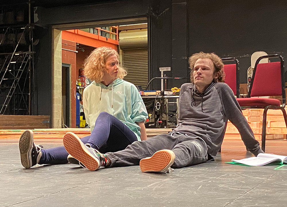 Two cast members practiced lines during a rehearsal for “Rosencrantz and Guildenstern are Dead.”