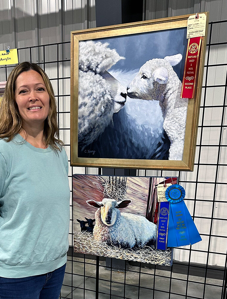 Artist Christina Young was proud of her two award-winning paintings at the 50th annual Maryland Sheep & Wool Festival.