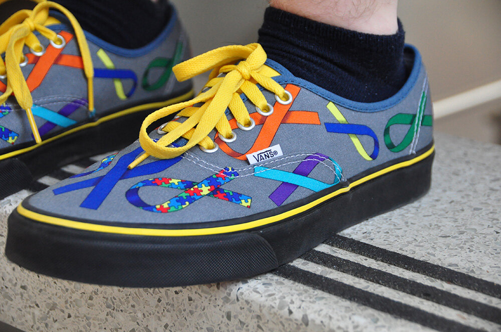 Jameson Murray used awareness ribbons to create a kindness theme for his winning Vans design at Severna Park High School.