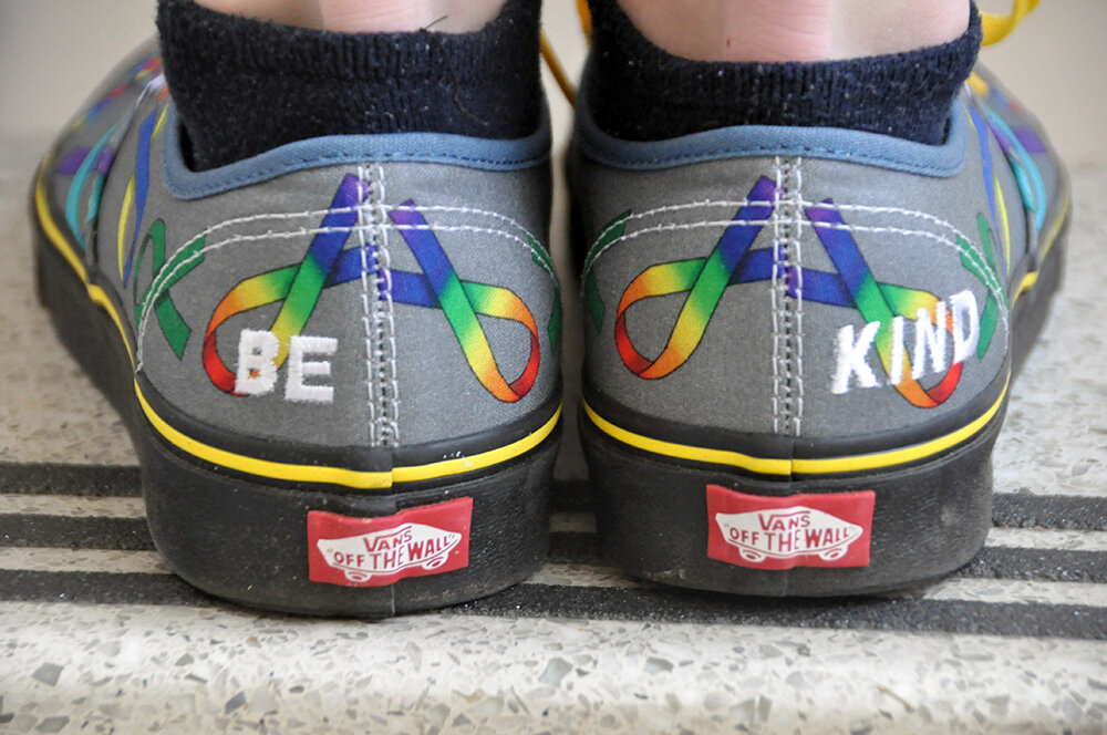 A message of kindness was embroidered on the backs of Jameson Murray and Nadia Abdolahi’s winning Vans designs.