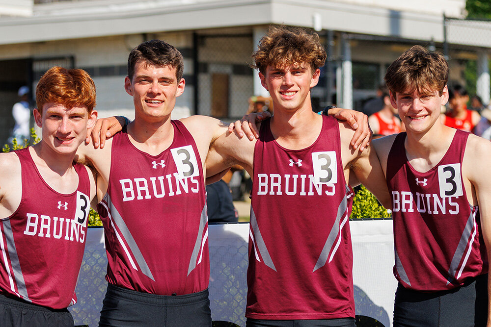 Ben Sterner, Fox Larson, Ryan Gibb and Bryce Greenlee comprised the Broadneck boys second-place 4x800 meter relay team.