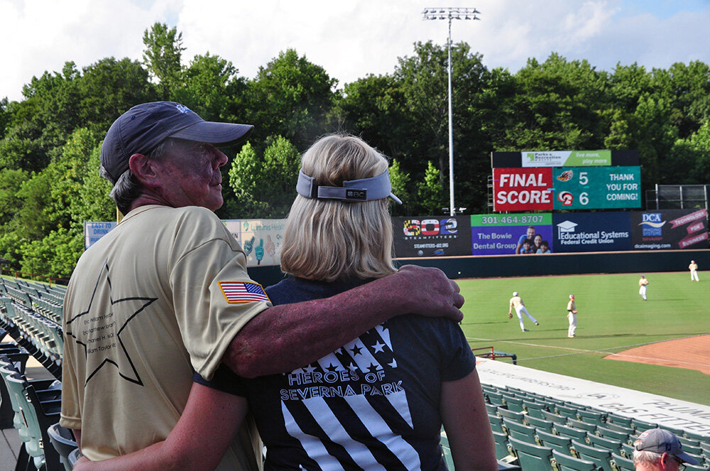 Kevin Kavanagh and wife, Karla Kavanagh, took in the sights of Prince George’s Stadium in Bowie prior to Kevin’s first pitch. Kevin’s son, U.S. Army Private First Class Eric Kavanagh, was killed in Iraq in 2006.