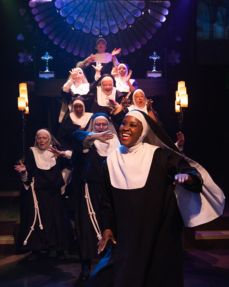 Deloris and the Queen of Angels sisters sing “Take Me to Heaven” in the Toby’s Dinner Theatre musical comedy “Sister Act.”