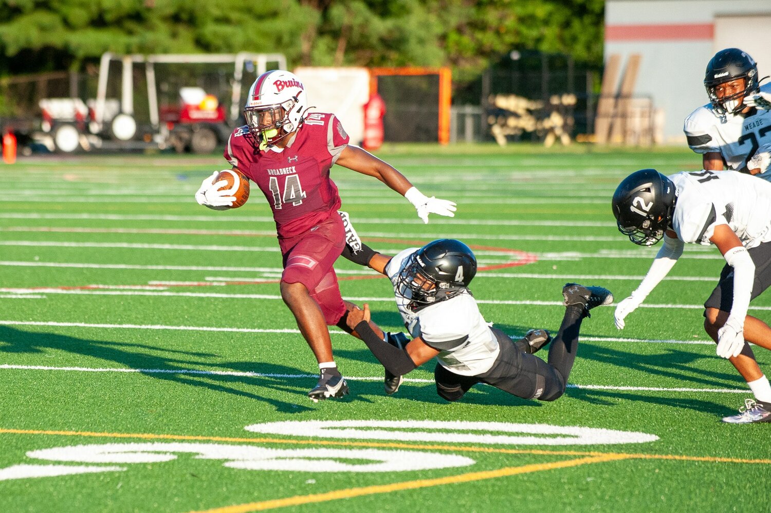 Broadneck receiver Aaron Foote (14) slipped through the Meade defense for a 39-yard touchdown reception.