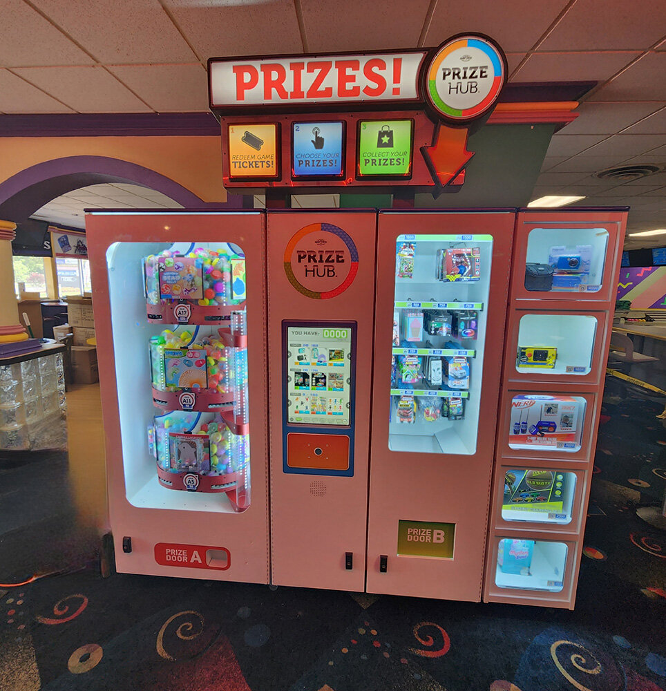 The prize redemption center, or prize hub, makes it easy for visitors to collect rewards.