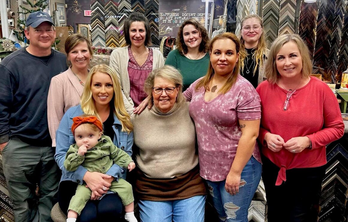 Side Street Framers & gift gallery has three generations of women running both the Severna Park and Pasadena businesses. That includes (front row) Jessica Chroniger, Blake Chroniger, Barbara Daniels, Gabrielle Williams, Dawn Wilson and (back row) Ted Graves, Jessica Graves, Stephanie Lavis, Kris Crimm and Emily Radle.