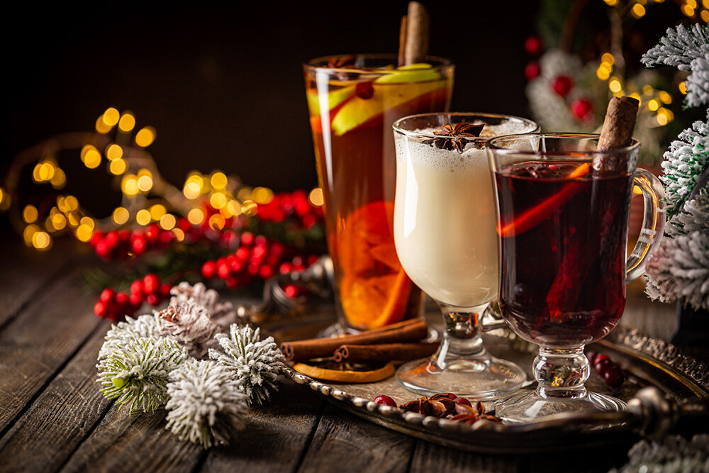 Spiced eggnog, grog and fruity red mulled wine are popular beverages during the holiday season.