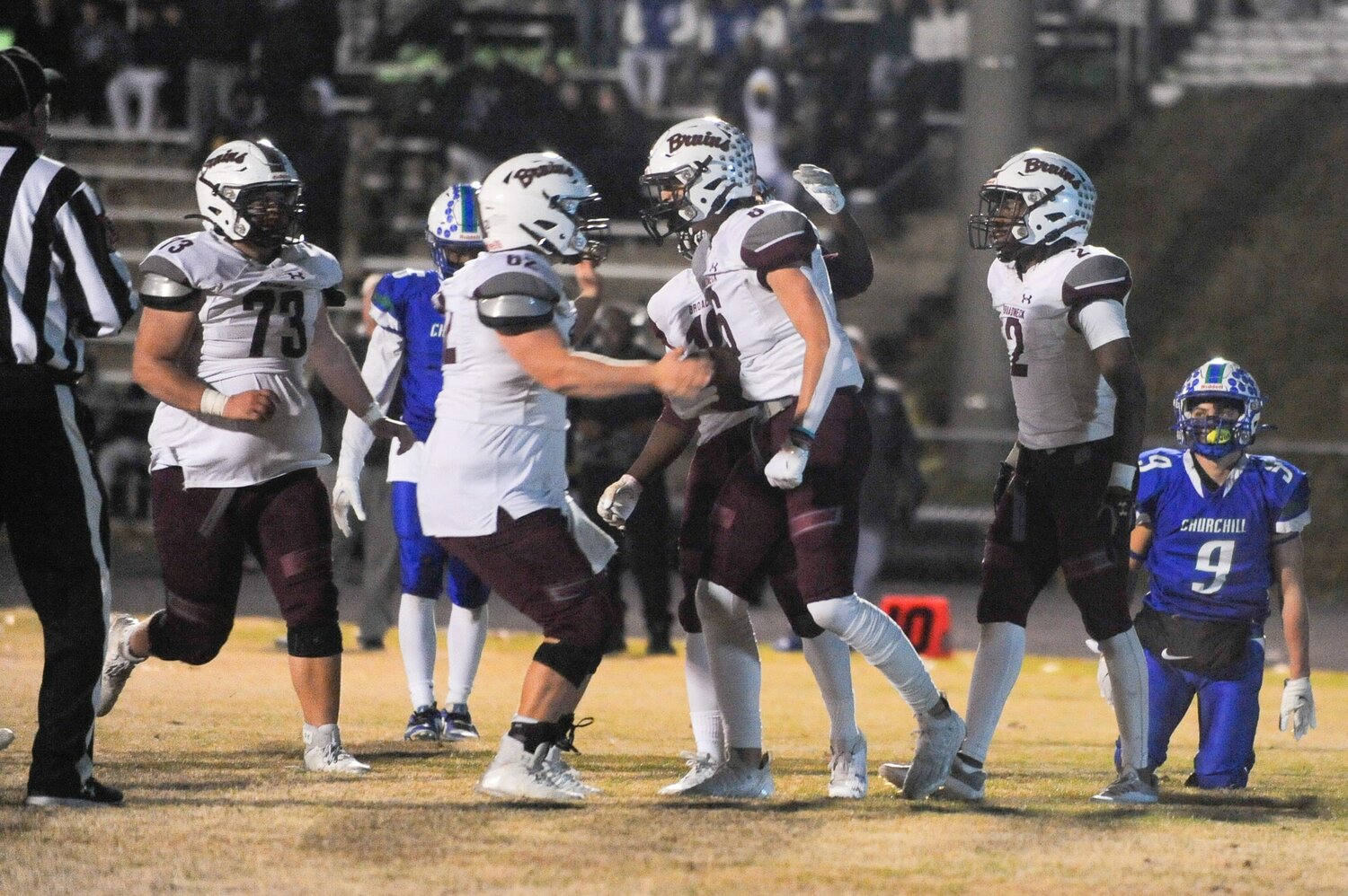 Branden Stahl (62) and Joey Smargissi (6) celebrated a Broadneck touchdown.