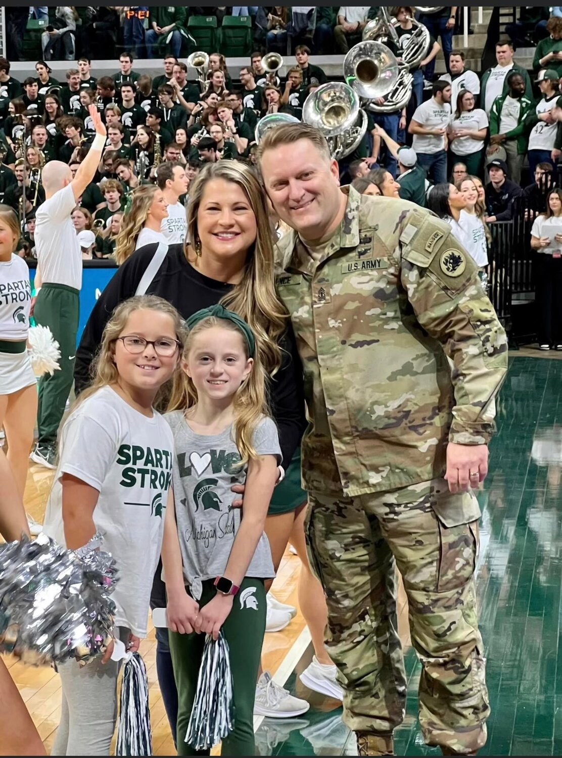 First Sergeant Nick Pence is still active in the Army National Guard but is also involved in the Severna Park community by coaching the sports teams of his daughters, McCall and Brooks. His wife, Lindsey, is an attorney.
