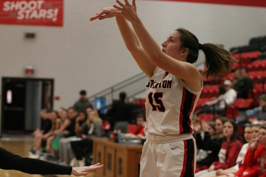 Kila Burchett launches a shot during a game last week. The Lady Tigers had a tough week, losing to Diamond and Sarcoxie