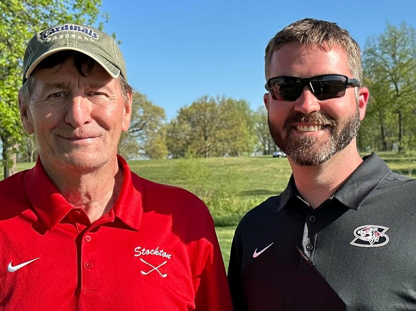 Assistant Coach Doug Haines (left) and Head Coach Andrew Boone led the Stockton Tigers to a win again Butler and Adrian last Wednesday at Stockton Country Club