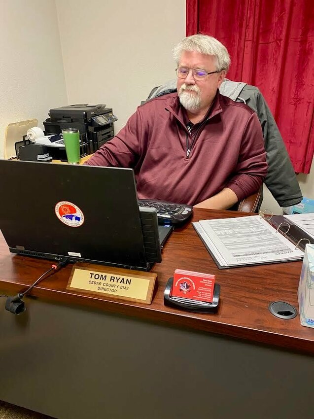 Tom Ryan of Cedar County is hired as EMS Ambulance Director for the new Cedar County Ambulance District which will go into operation April 1. Ryan retired from CMH after 12 years as Western Regional Operations Manager over Stockton, ElDo, and St. Clair.